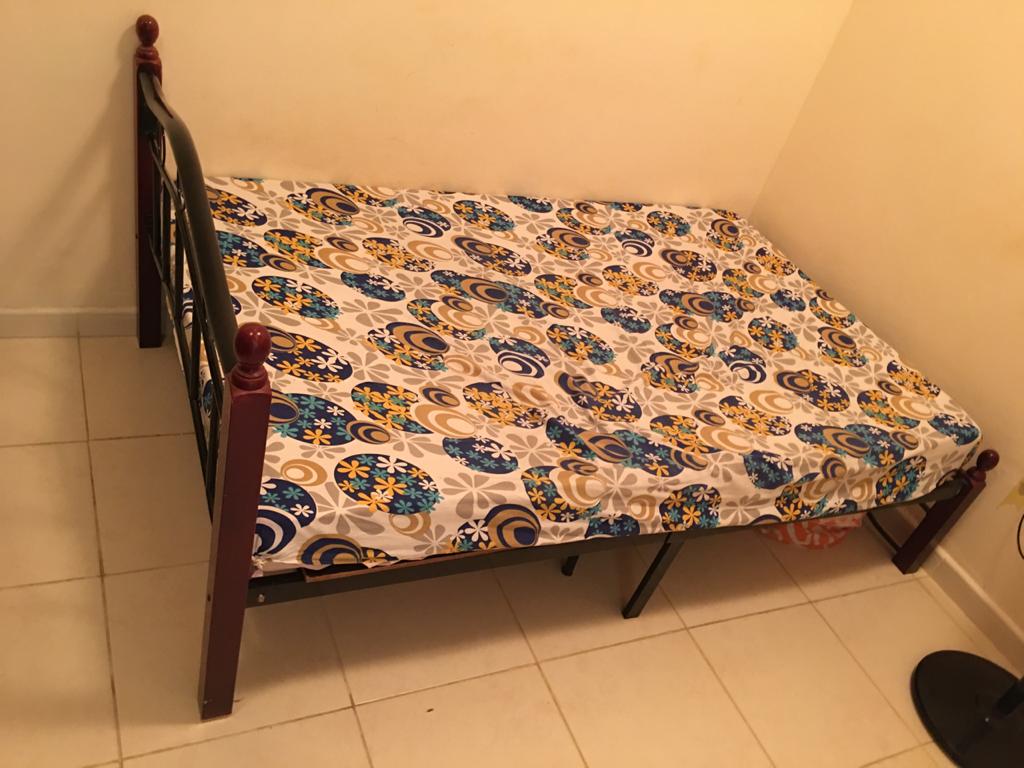 Steel cot double size with new mattress ( uae make) 